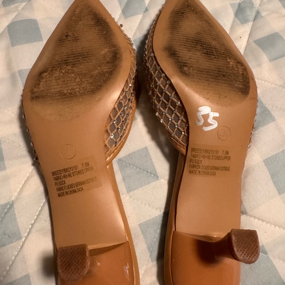 Steve Madden Tan Mesh Pointed-Toe Embellished Mules - Picture 3 of 3